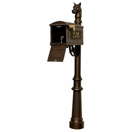 LEWISTON Mailbox Locking Insert Post System, Fluted Base Horsehead Finial, 3 Cast Plates-Bronze LMC-LKIT-801-BRZ